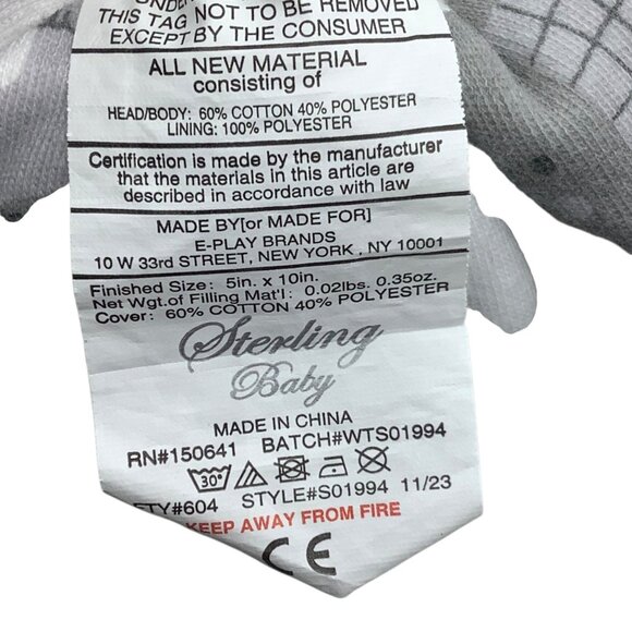 Sterling Baby Elephant Lovey Plush Security Blanket Toy 5"x10" Cotton Blend - Picture 3 of 4